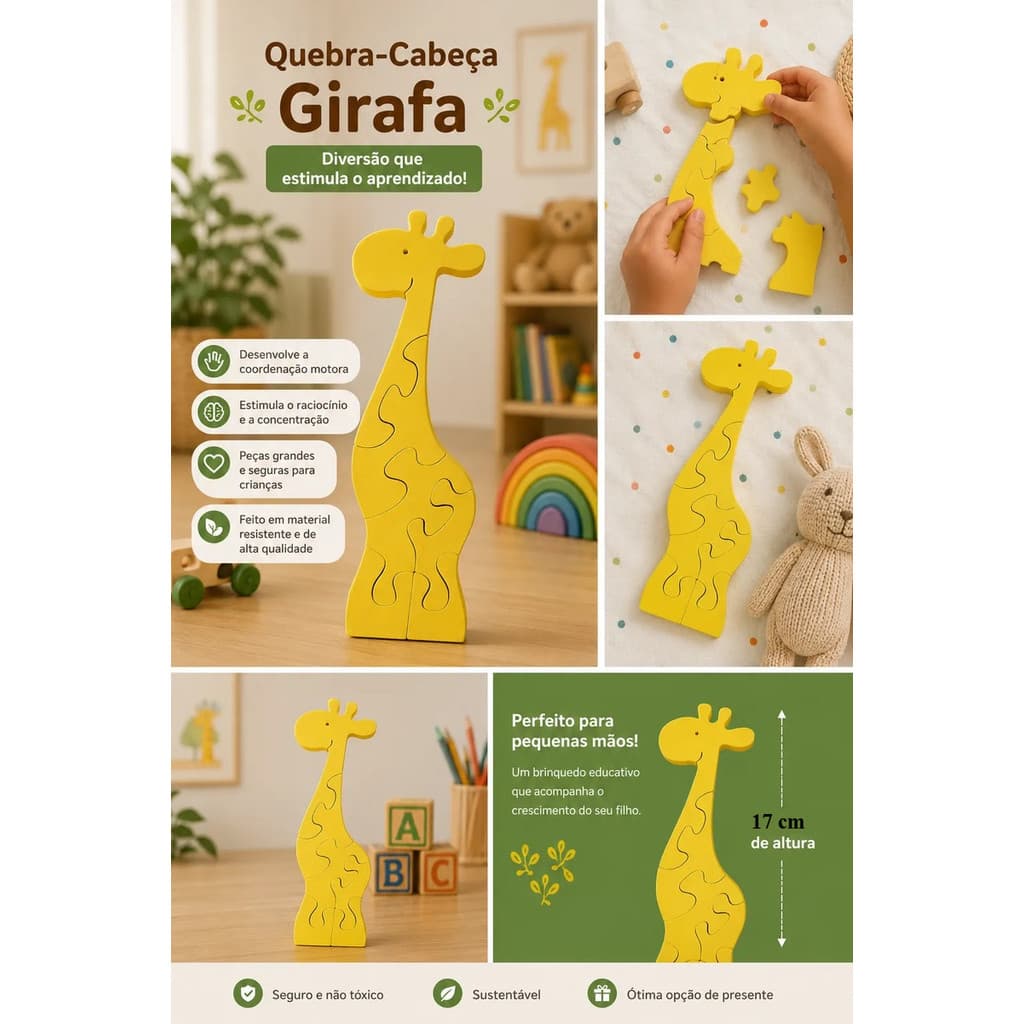 Brinquedo Quebra-cabeça Infantil Girafa Educativa