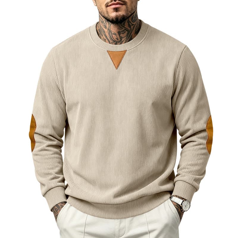 Moletom Masculino Outono Simples Gola Redonda Veludo Patchwork Moletom
