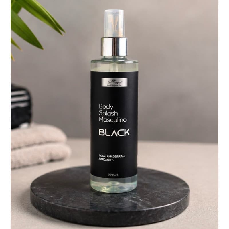 Body Splash Masculino Black 220ml Perfume Corporal Aroma Amadeirado