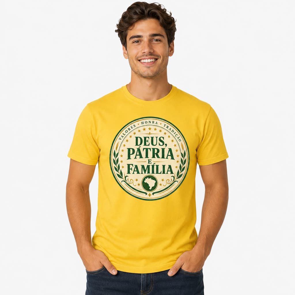 Camiseta Deus Pátria Família Masculina Algodão Estampada