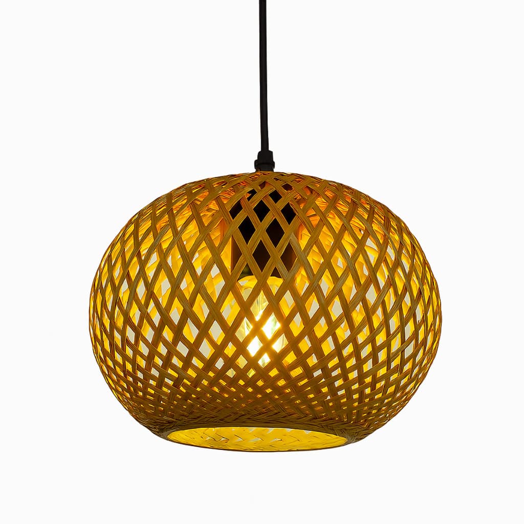 Lustre Pendente Rattan Redondo Bambu Natural 20cm