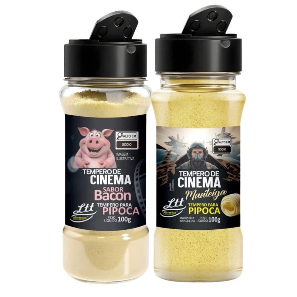 Kit 2 Tempero Para Pipoca 100g Sabor Manteiga + Sabor Bacon 100g Cinema