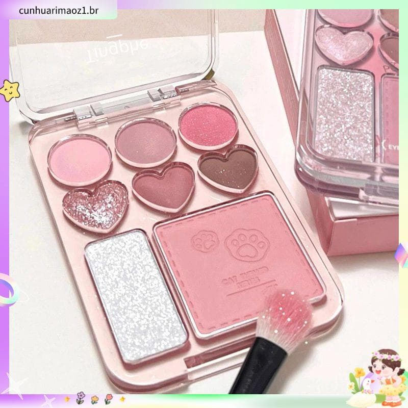 Menina amor adesivo paleta de sombra Blush destaque tudo-em-um paleta perolado fosco caramelo rosa marrom terra cor bara