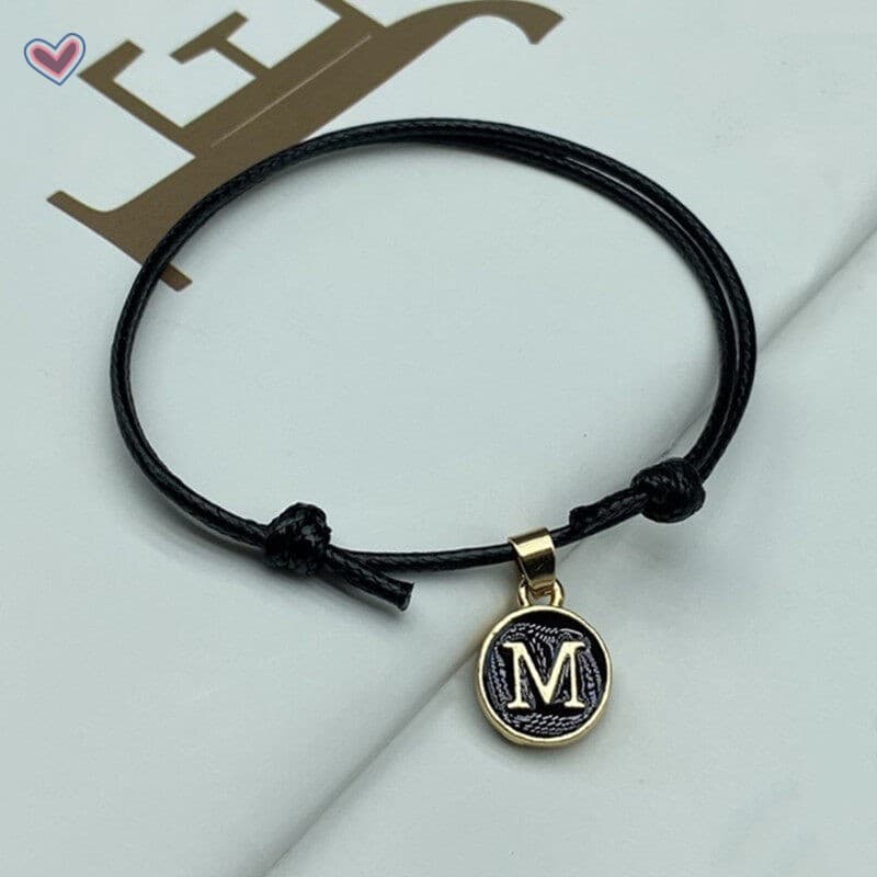 Pulseira De Casal Com Corda De Cera Preta De 26 Letras-Acessórios De Mão De Amizade Para Mulheres