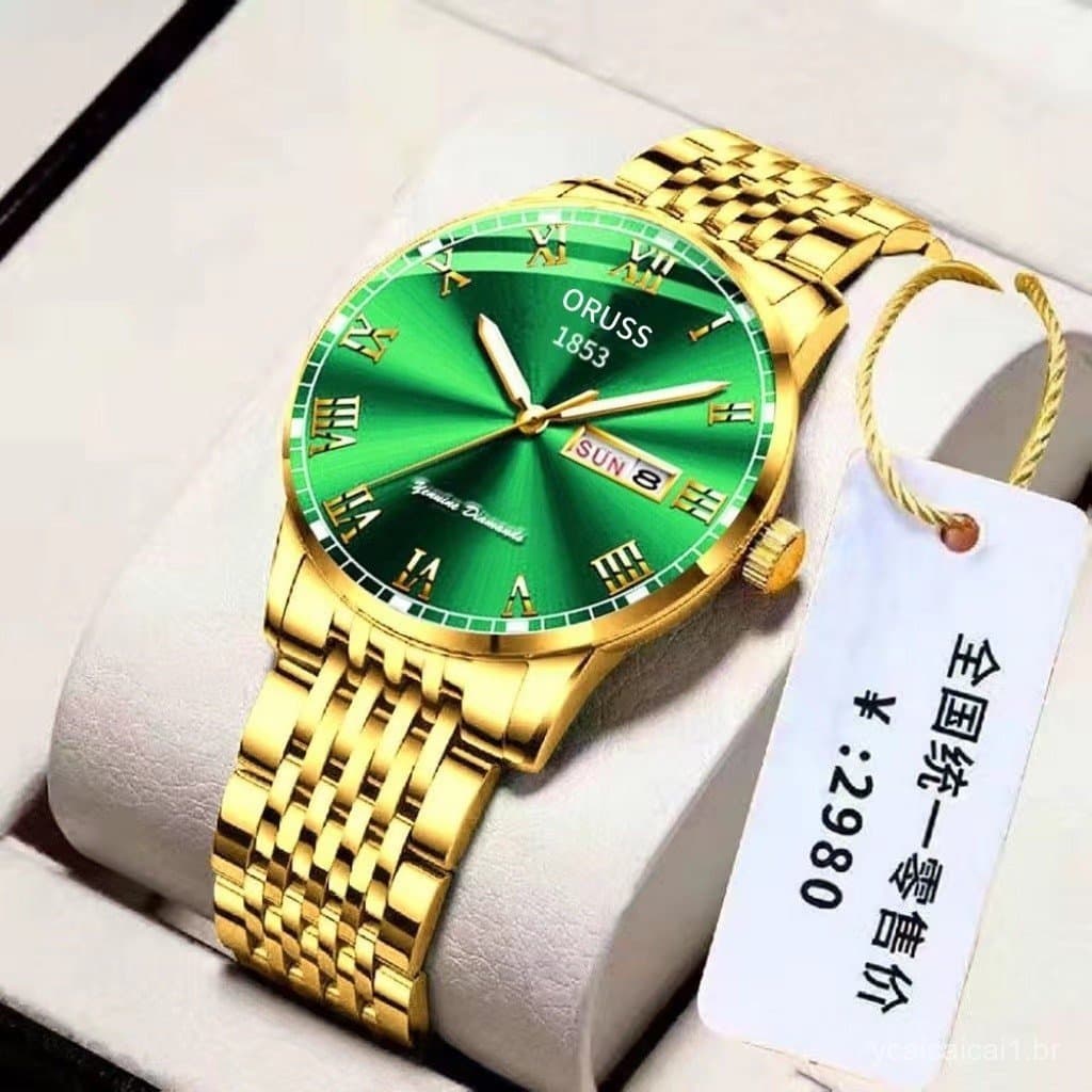100% Relógio de Negócios de Moda Ouro Luxo Original Masculino Aço Inoxidável Duplo Luminoso Relógios à Prova d'Água