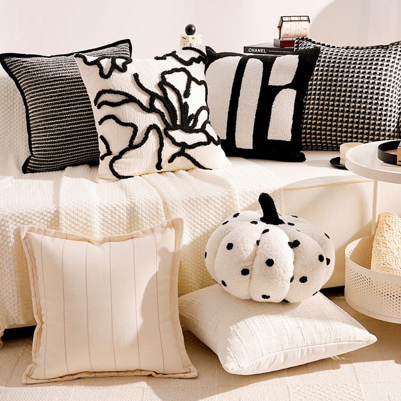 Almofada decorativa para sofá de sala de estar em preto e branco, almofada para janela saliente em estilo creme, almofad
