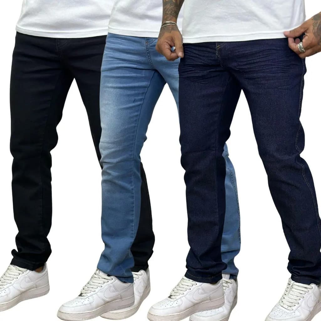 Kit 3 Calça Masculina Jeans Estilo Tendencia Elastano reta