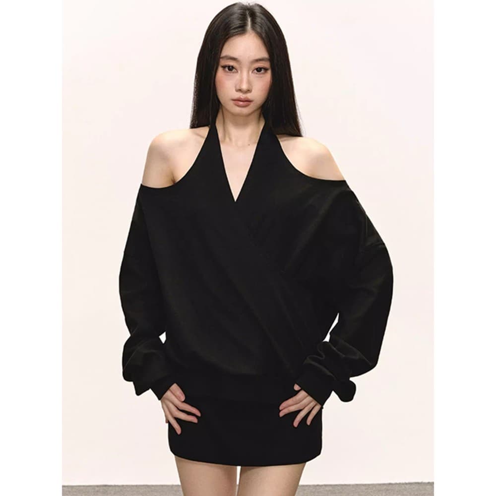 Halter moletom feminino primavera outono quente menina Design solto sem alças