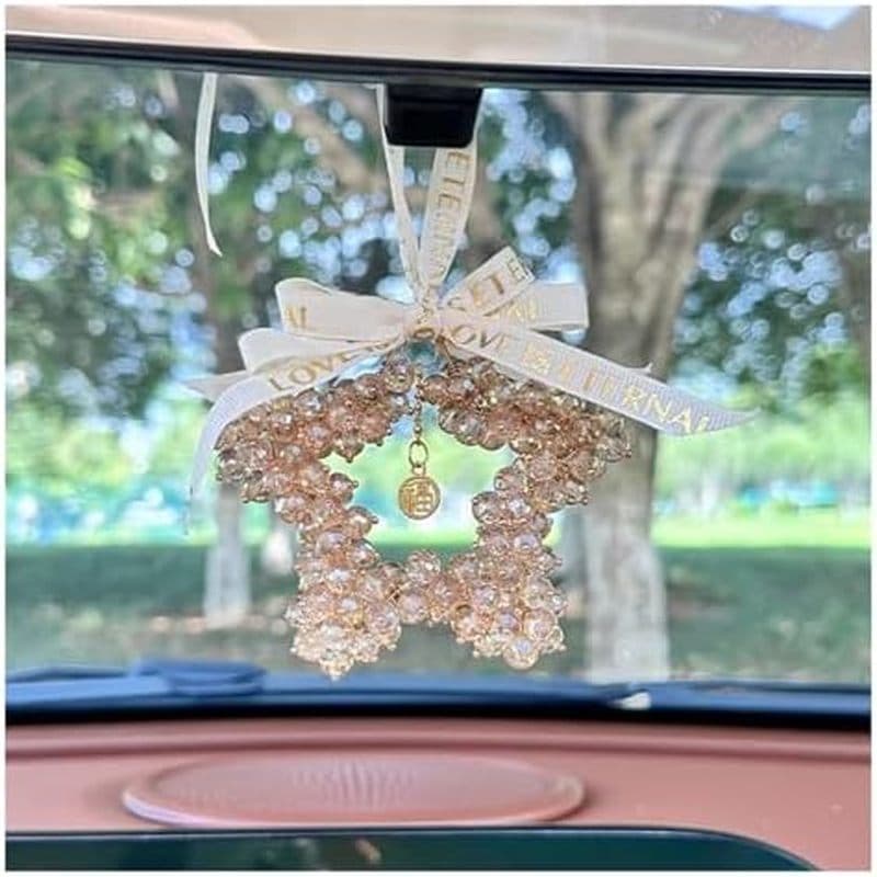Pingente De Carro Estrela De Cinco Pontas De Cristal Criativo-Decoração De Espelho Interior (Vermelho)