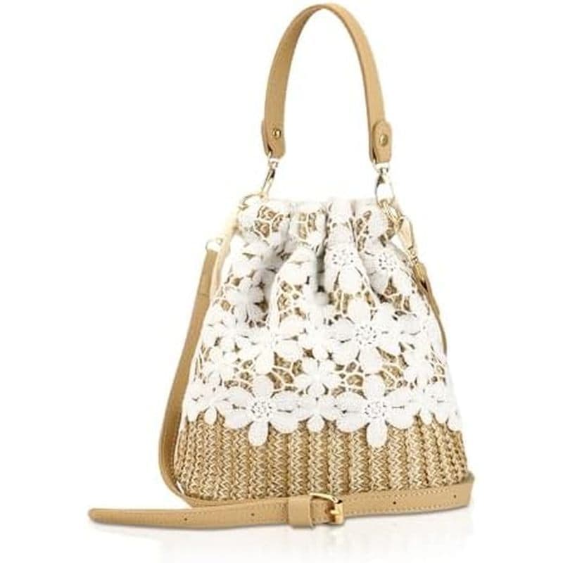 Bolsa De Bambu , Praia , Meia Lua , Palha , Renda , Tecido Viagem Crossbody De Ombro Para Mulheres