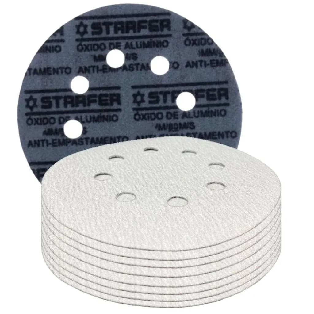 Kit 10 Discos Lixa Velcro Pluma 125mm 8 Furos Starfer Grão 60 a 1000 Lixadeira Roto Orbital