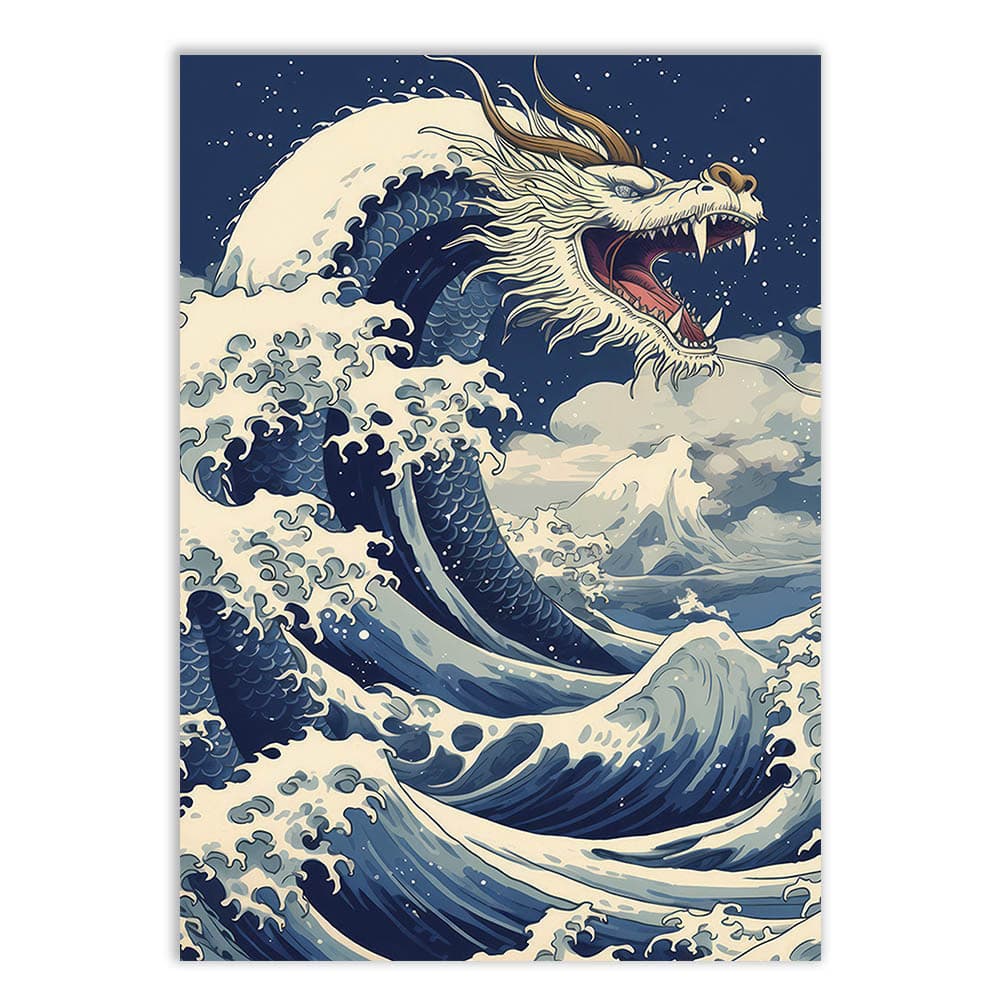 Placa Quadro Decorativo Placa Grande Onda Dragão Branco Ilustração Japão Quadro Decorativo Decoracao Sala Quarto Parede