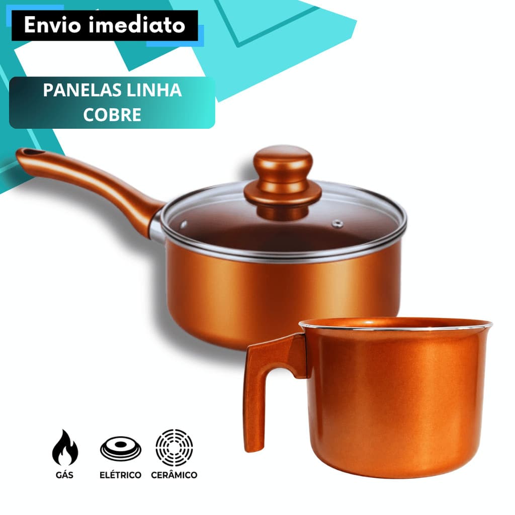 Kit Panela + Leiteira Linha Cobre Para Quem Quer Cozinhar Sem Grudar e Lavar Sem Esforço