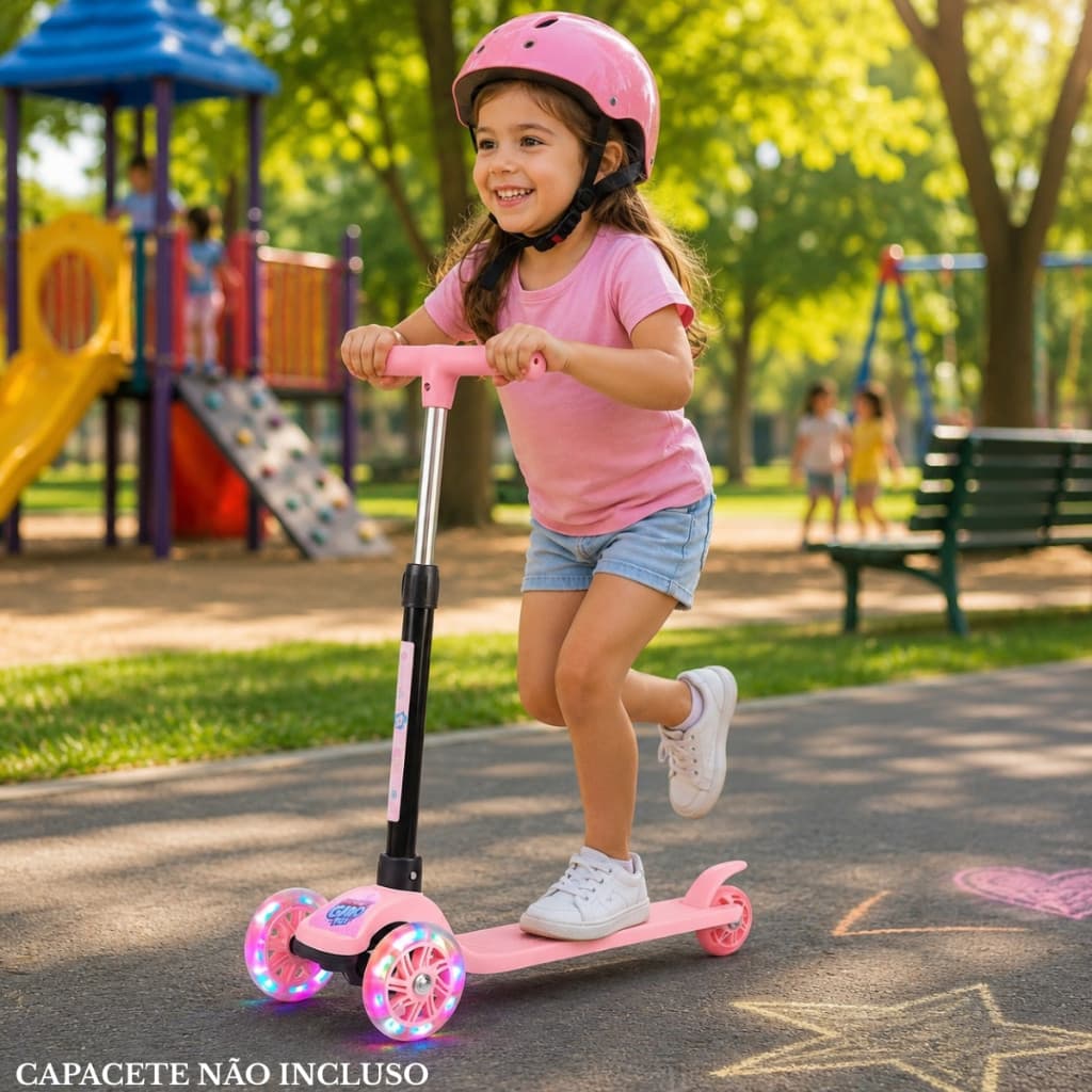 Patinete Dobrável Infantil 3 Rodas Com Led Scooter Crianças até 40 kg seguro