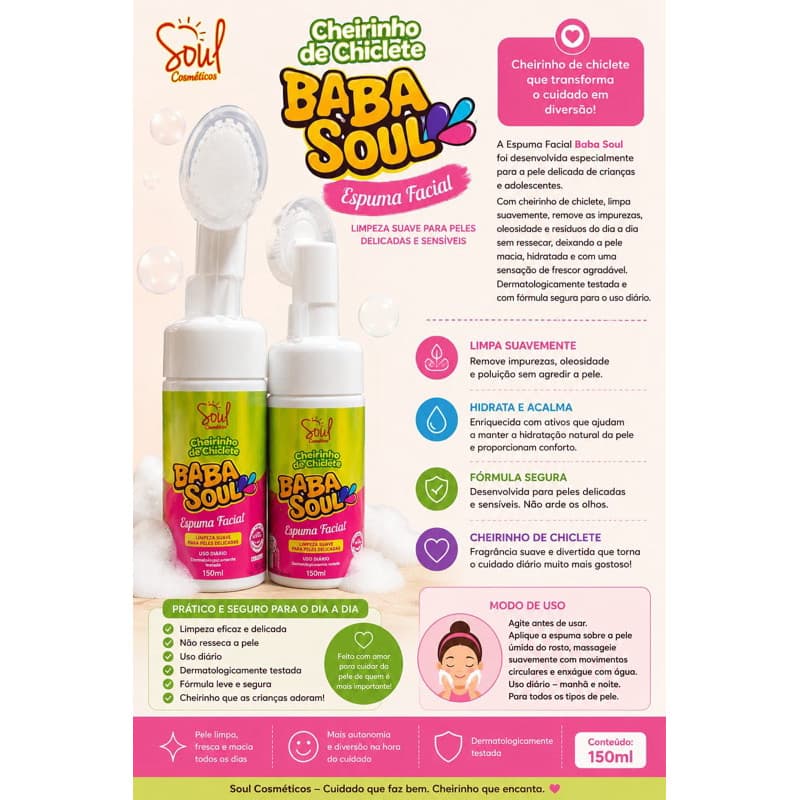 Mousse Micelar Facial Soul Cosméticos 150ml - Limpeza Profunda e Fragrâncias Deliciosas