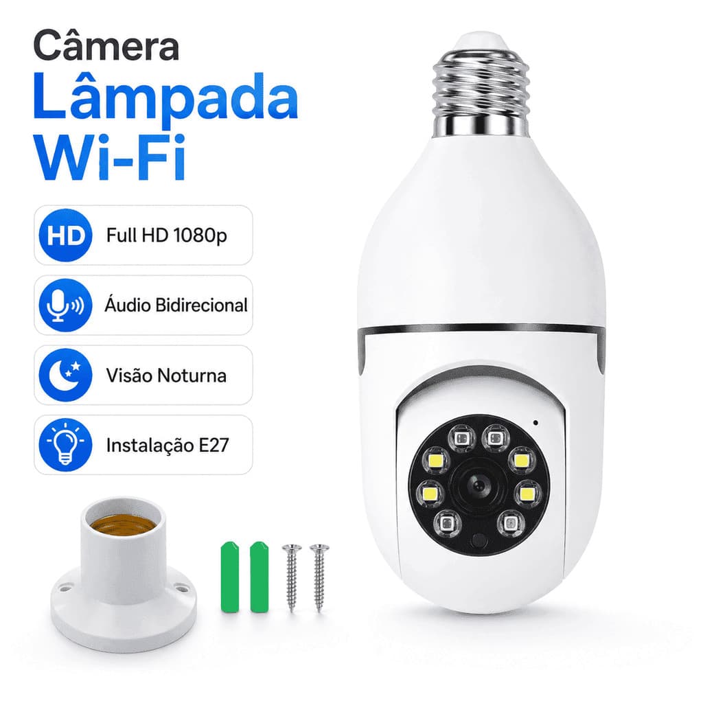 Câmera Lâmpada Smart Wi-Fi Proteja Sua Casa Pelo Celular