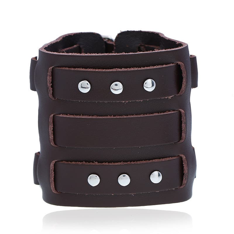 Pulseira de couro larga Punk rebite exagerada exclusiva pulseira de couro genuíno masculina fornecimento