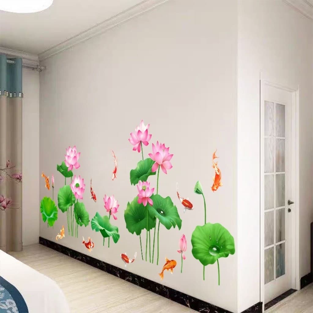 Adesivos de parede de lótus, adesivos de decoração de quarto quente, papel de parede autoadesivo 3d, adesivos de parede