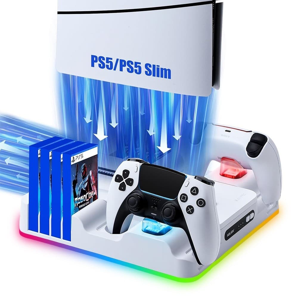 Base Multifuncional PS5 - 2 Ventiladores 3 Velocidades + Carregamento + 8 Slots, Compatível com PS5/PS5 Slim