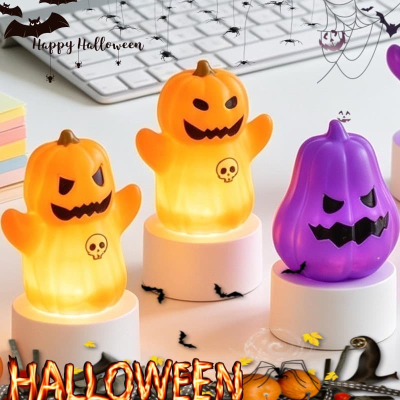 [Decoração De Halloween] Luz Eletrônica Sem Chama-Decorações Temáticas-Ornamento De Mesa LED-Lâmpada Fantasma De Abóbora