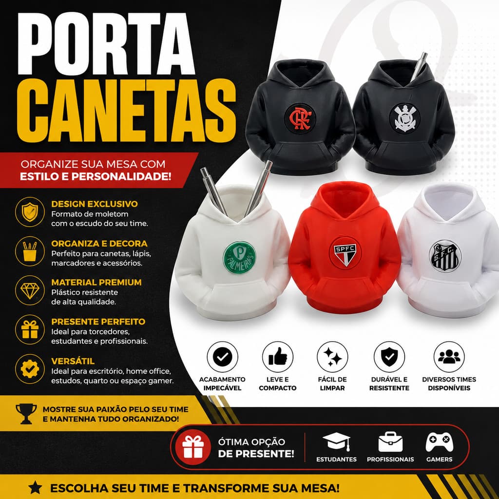 Porta Caneta Time Formato Moletom Porta Treco Pincel Porta Lápis • Personalizado com Time 3D