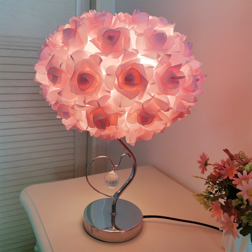 Cross-Border rosa candeeiro de mesa coração asa forma K9 lâmpada de cristal menina ins casamento quarto cabeceira decora
