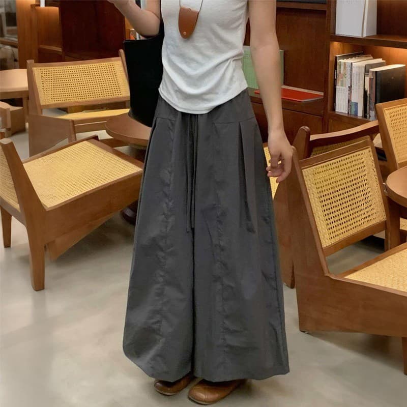 Cintura elástica Design sentido plissado calças de perna larga feminino verão estilo coreano moda preguiçoso solto de se