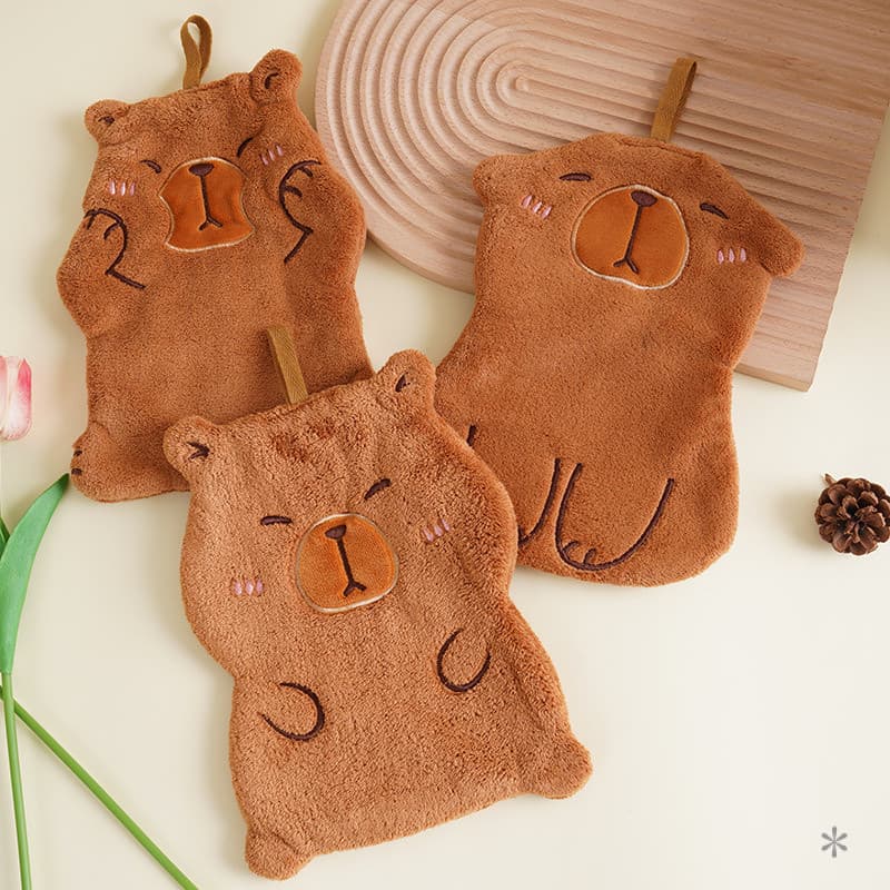 Toalha de Mão Capivara Fofa - Pelúcia Coral Grossa para Cozinha/Banheiro Infantil