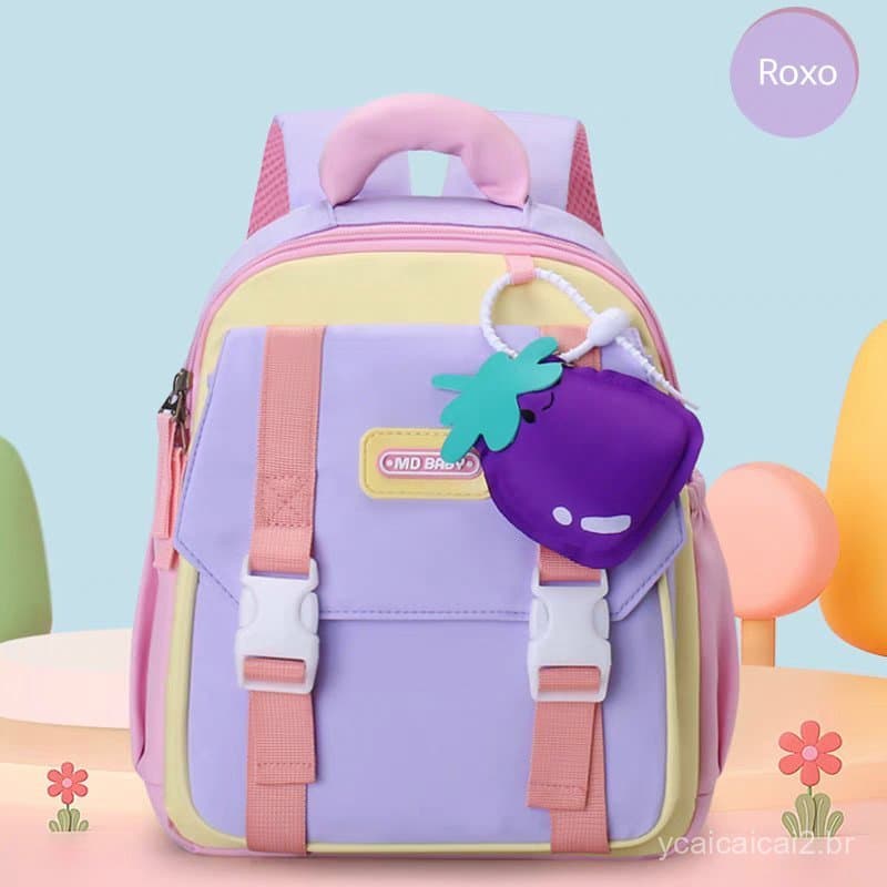 Mochila infantil pré-escola menina menino bonitinho com chaveiro de frutas