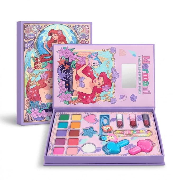 Kit Maquiagem Pop Infantil Sereia Estojo e vários Acessórios