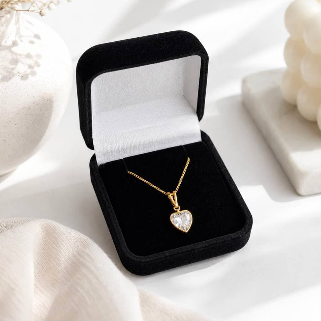 Colar Feminino Coração Zircônia Cristal Banhado a Ouro 18k + Caixinha de Presentes