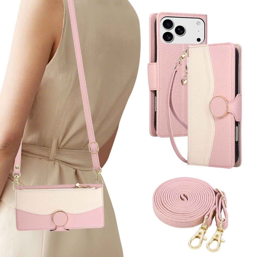 Cor Emenda Couro Crossbody Caso De Telefone Para iPhone 17 Pro Max 18 Ar 16 Plus 15 14 12 13 11 Carteira Magnética Zíper