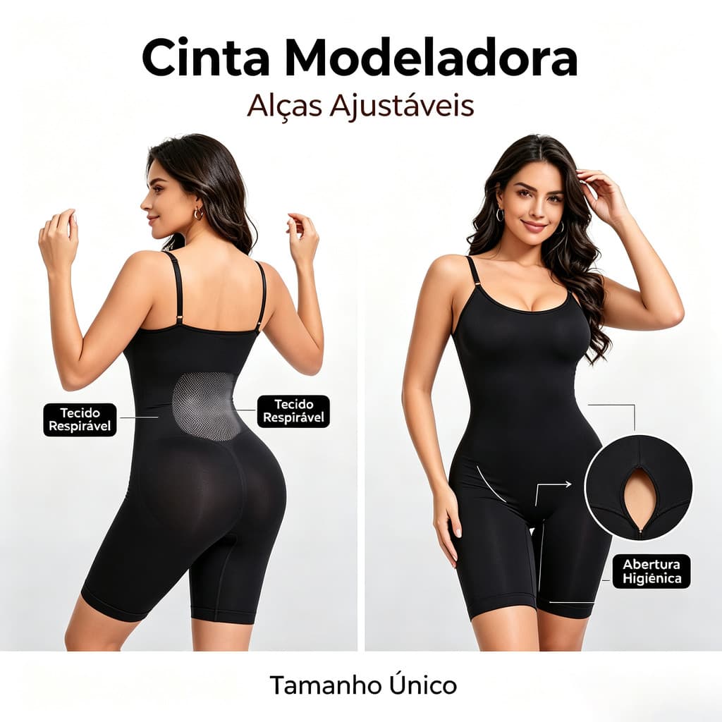 Cinta Modeladora Corpo Inteiro para Vestido Reduz Medidas Alta Compressão com Abertura Higiênica