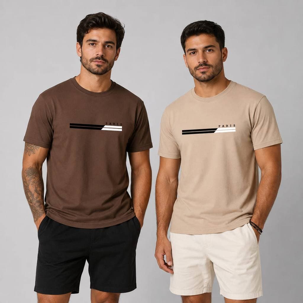 Kit 2 Camisetas Masculina Lisa 100% Algodão Premium Slim Minimalista Paris Estilosa