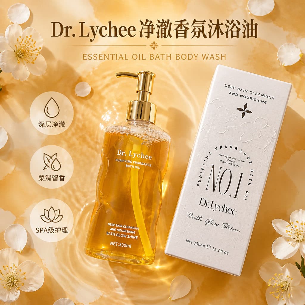 Britânico DrLychee fragrância de limpeza óleo de banho limpeza com óleo nutritivo pele iluminando o tom da pele 330ml fr