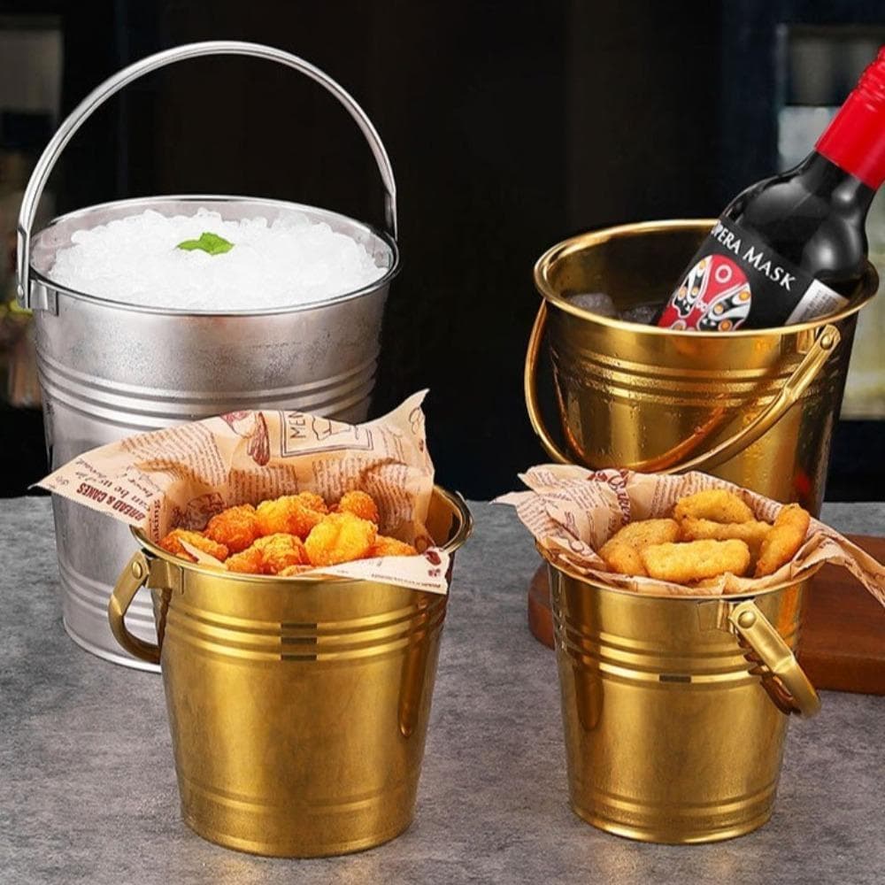 Balde De Gelo De Aço Inoxidável ZHDYEB , Com Alças , Mini Baldes Redondos De Metal , Cerveja Multifuncional