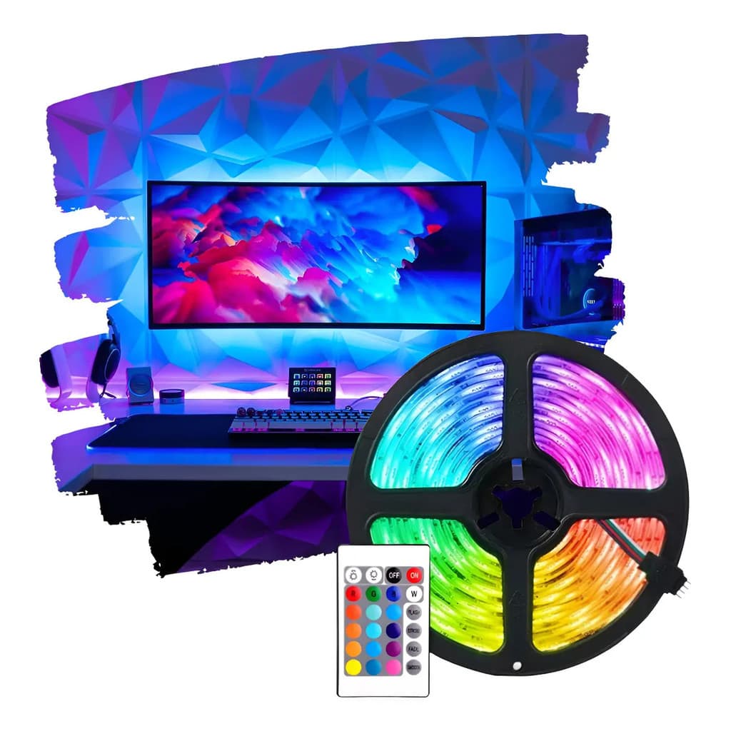 Fita Led 5m Ultra Rgb 3528 Prova D'agua + Fonte + Controle