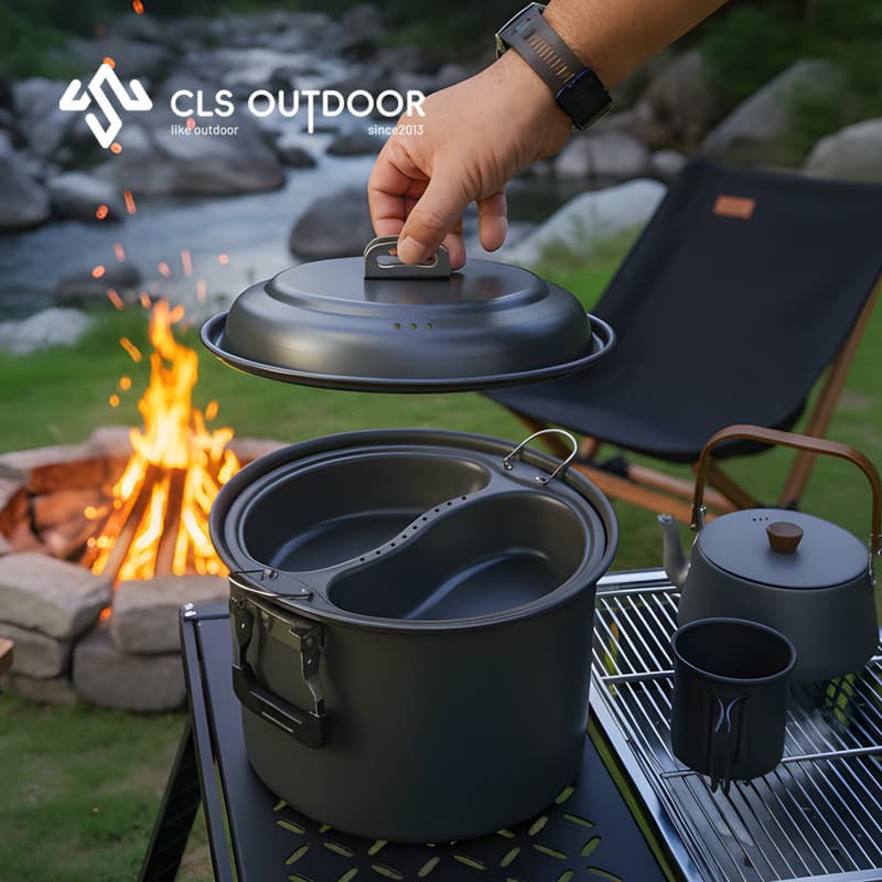 CLS conjunto de panela ao ar livre 6.5L grande capacidade mandarim pato pote vapor auto-condução Tour churrasco portátil