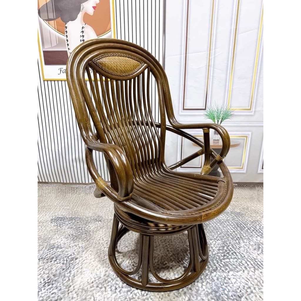 Varanda doméstica cadeira de encosto indonésio Natural Real rattan único chinês cadeira de idosos de três peças cadeira