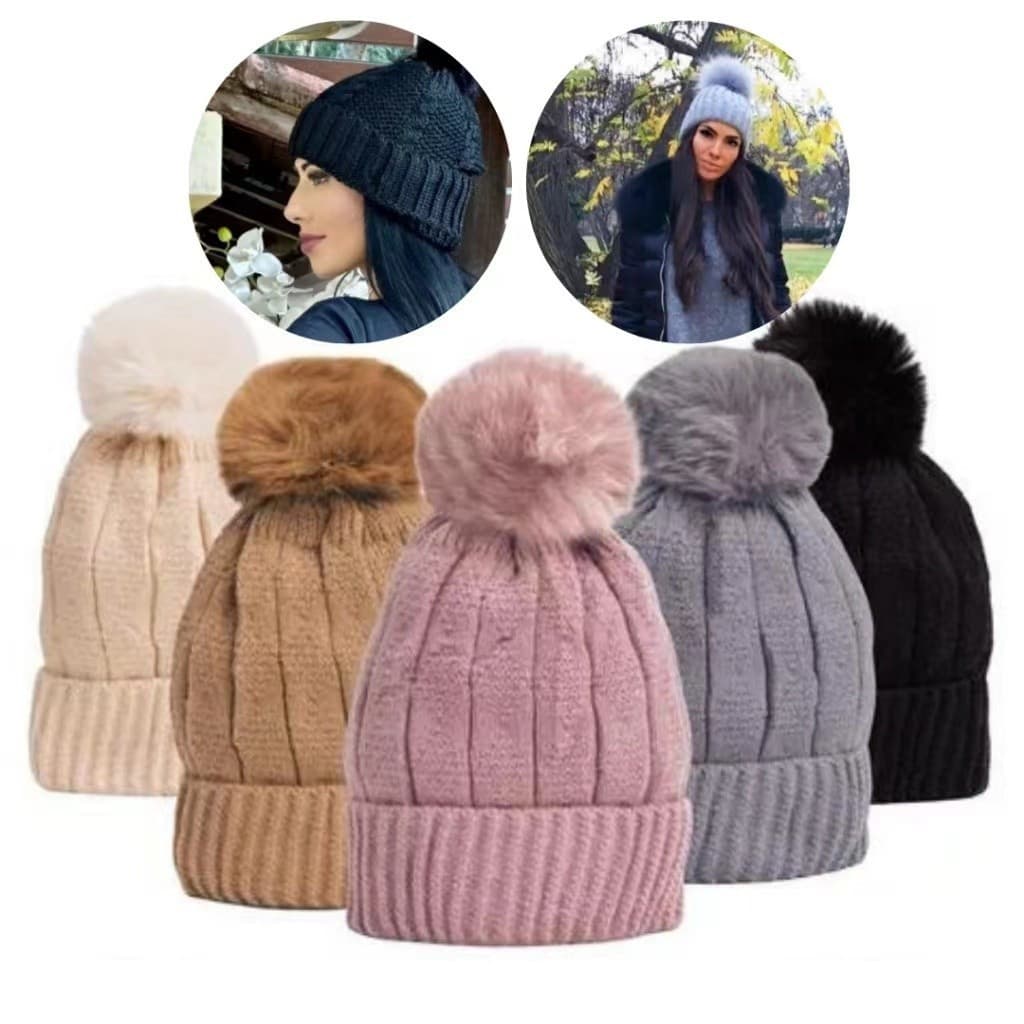 Gorro Touca Adulto Tricot Forrada Com Pompom Cores Diversas Pelúcia