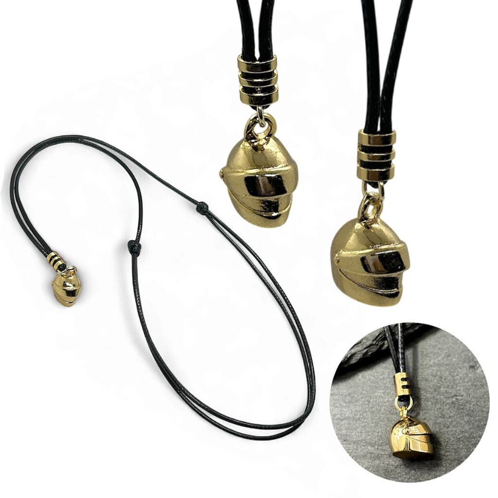 Colar Capacete Airton Sena Aço inox Dourado Fio de Couro Ajustável