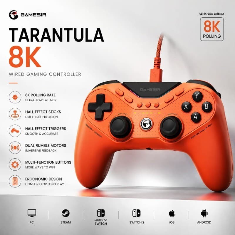 GameSir Tarântula 8K Controlador De Jogo Com Fio Layout Simétrico Gamepad Para PC Steam Switch iOS Xbox Suporte Gyro Sen