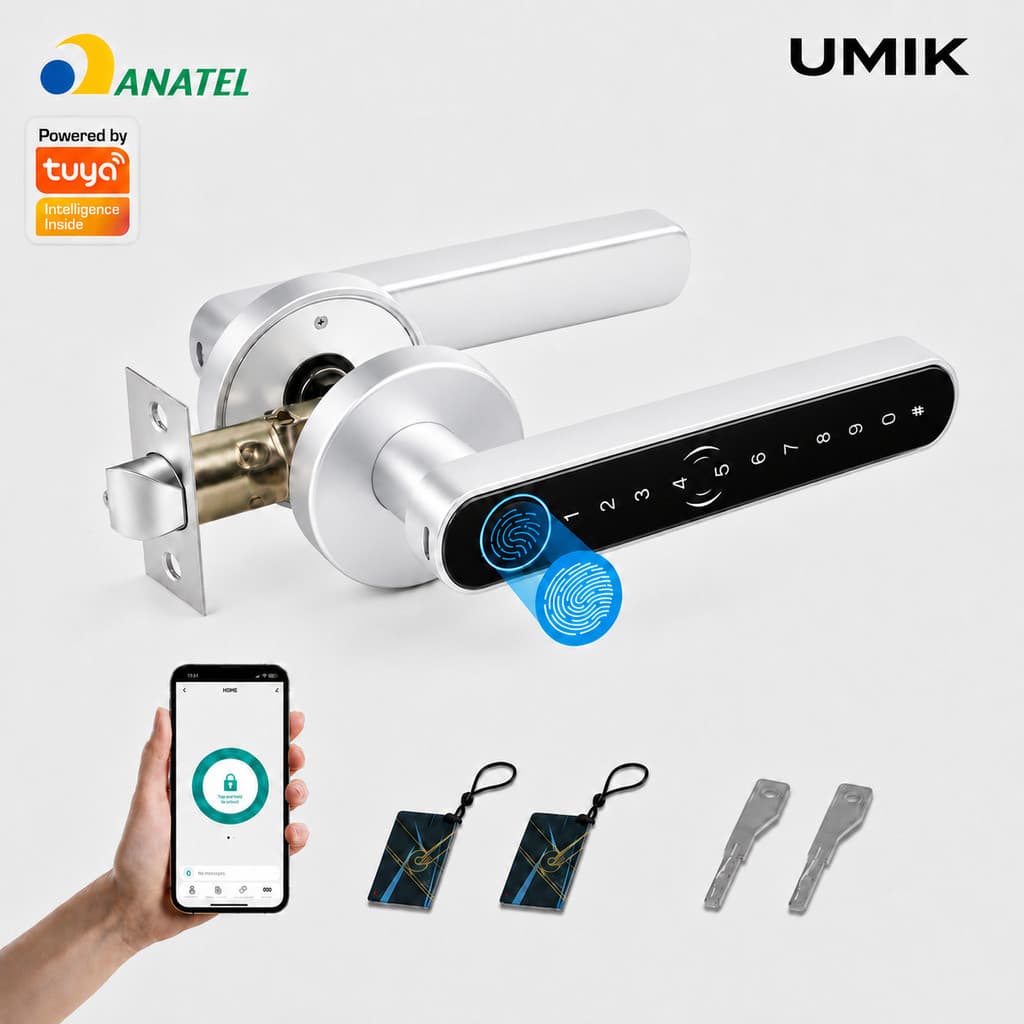 Umik Fechadura Digital Inteligente com Biometria Senha Cartão Chave App Tuya Bluetooth para Porta de Madeira