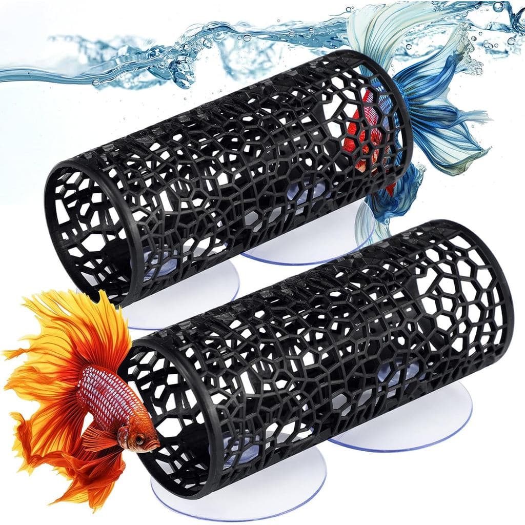 Honeydak 2 Peças Acessórios para Aquário de Peixe Betta, Túnel Preto para Betta, Brinquedos para Peixes, Caverna Oca Seg