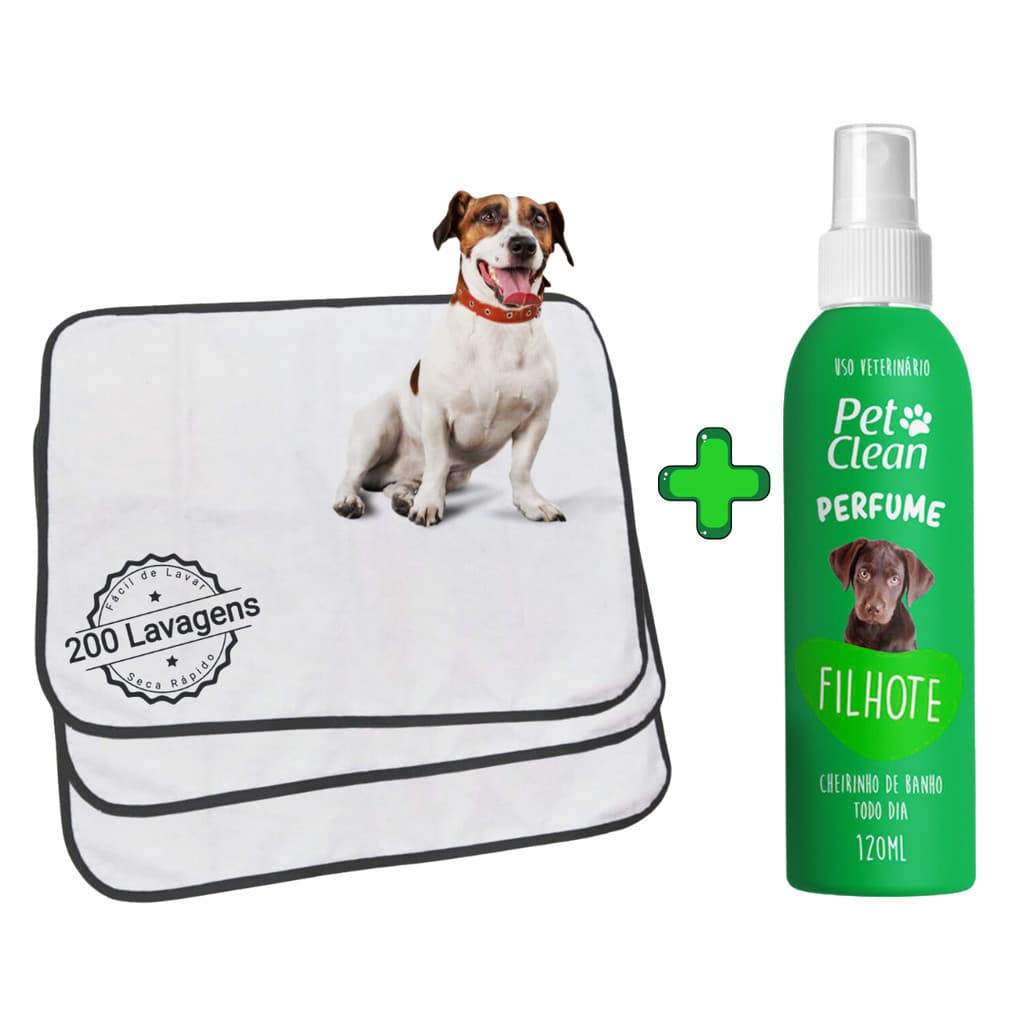 Kit 3 Tapetes Higiênicos P/Pets +  Perfume Pet Clean P/Pets 120ml