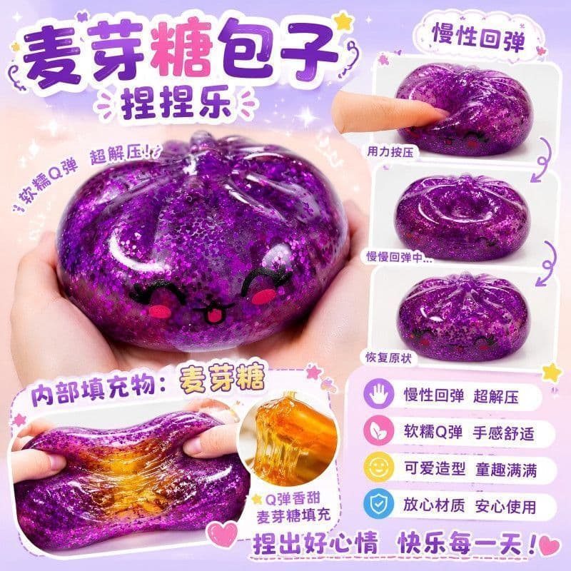 Glitter Maltose Bun Brinquedo Mole Transparente Recuperação Lenta Espremer Bonito Estresse Relie