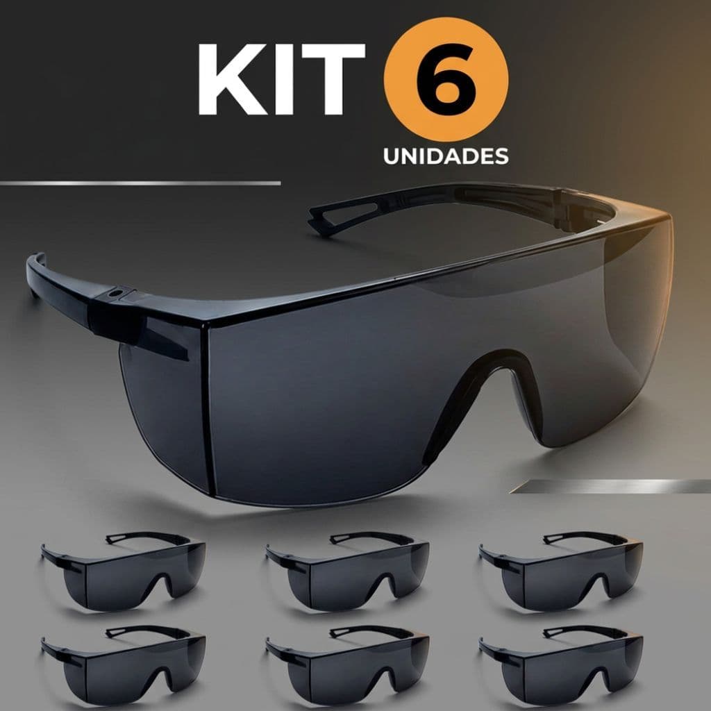 KIT 6 Óculos de Proteção Segurança Fumê EPI Anti Impacto Para Trabalho Construção Civil Oficina Marcenaria Industria