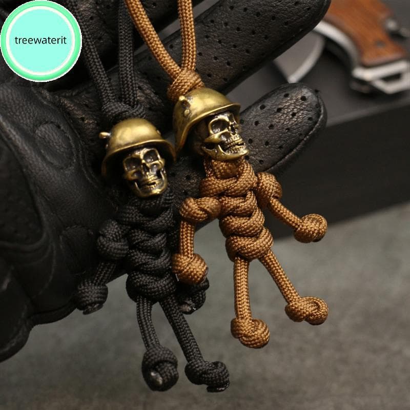 treewaterit 1PC Cabeça De Crânio Chaveiro Carro Motociclista Capacete Pingente Corda Trançada Paracord Saco Pendurado Ba