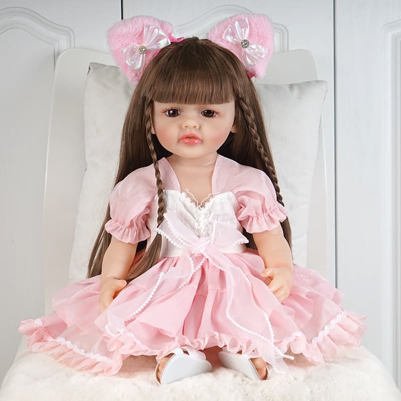 [Estoque pronto] Menina brinquedo renascimento boneca simulação bebê boneca de borracha macia grande boneca WJG0804