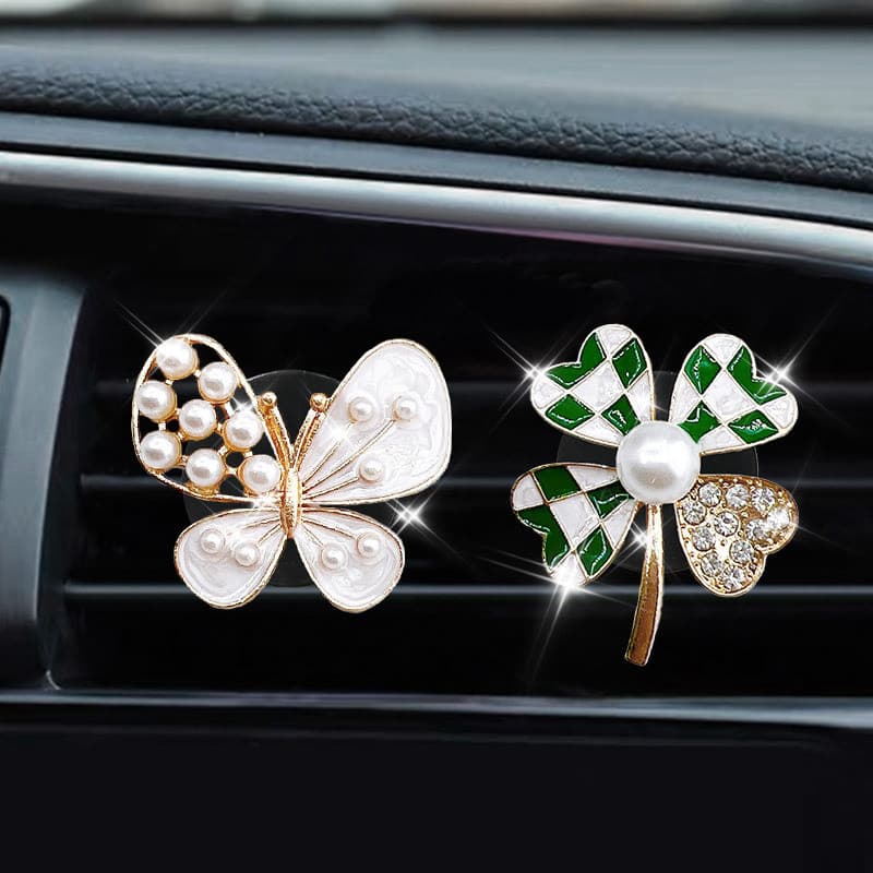 ENVIO RÁPIDO Clipe de Perfume para Carro com Strass Criativo em Forma de Trevo de Quatro Folhas, Suporte de Aromaterapia